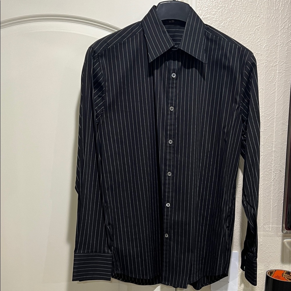 Theory Black Pinstripe Dress Shirt